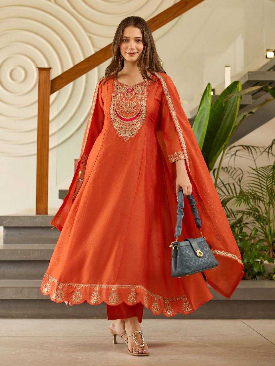 Vichitra Silk Kurti Bottom With Dupatta Embroidered
